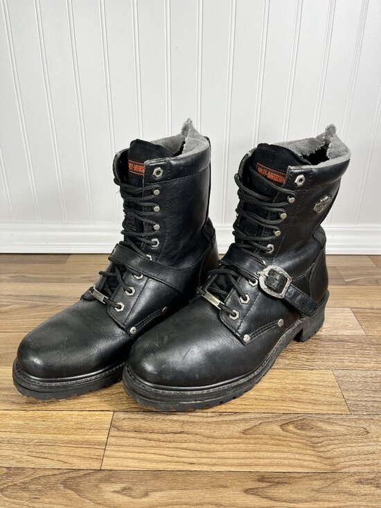 Harley-Davidson Other - Harley-Davidson Men's Black Leather Lace-Up Buckle Motorcycle Boots Size 11